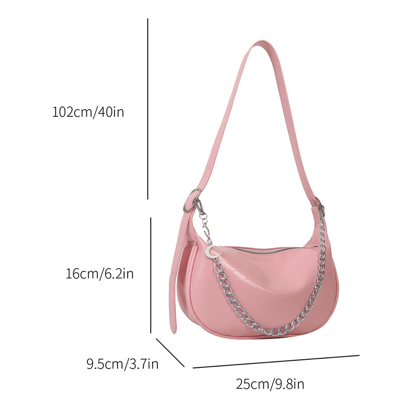 Γυναικεία μικρή τσάντα μασχάλης με φερμουάρ Fashion τσάντα χιαστί PU Δερμάτινη τσάντα αλυσίδας Συμπαγής ρυθμιζόμενος ιμάντας ώμου Πορτοφόλι αγοραστή