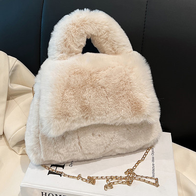 Geantă caldă pentru femei, cu mâner superior, geantă pufoasă, cu lanț de umăr, de culoare uni, pentru femei, fete, iarnă.