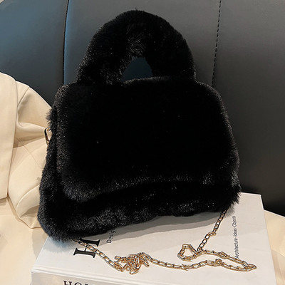 Geantă caldă pentru femei, cu mâner superior, geantă pufoasă, cu lanț de umăr, de culoare uni, pentru femei, fete, iarnă.