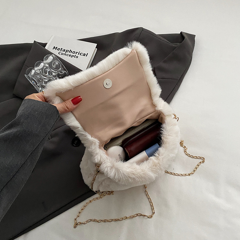 Geantă caldă pentru femei, cu mâner superior, geantă pufoasă, cu lanț de umăr, de culoare uni, pentru femei, fete, iarnă.