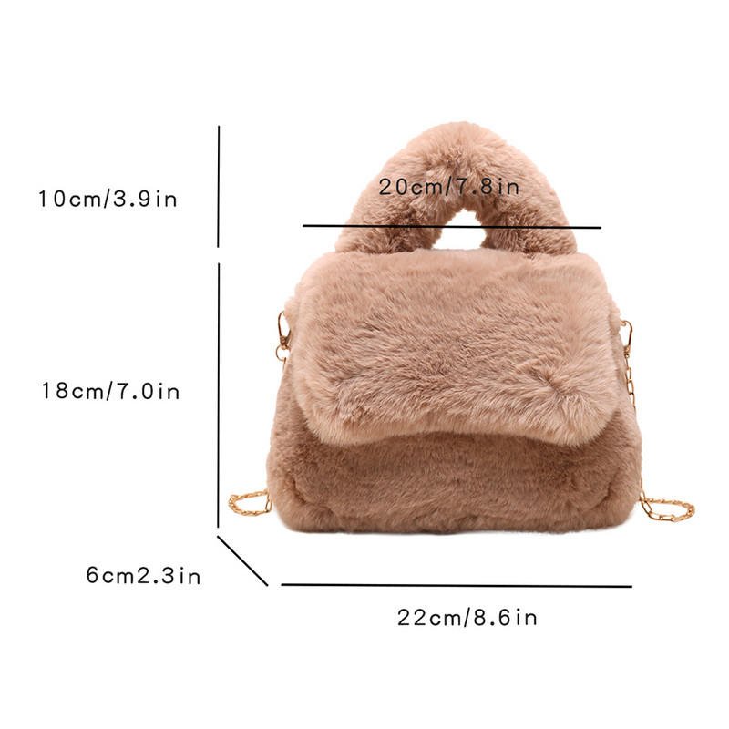 Geantă caldă pentru femei, cu mâner superior, geantă pufoasă, cu lanț de umăr, de culoare uni, pentru femei, fete, iarnă.