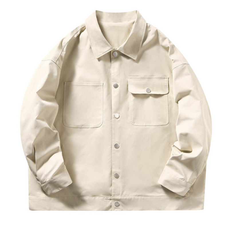 Φθινοπωρινό Ανοιξιάτικο Φανελένιο Μπουφάν Ανδρικό Ψηλό Χαλαρό Μπουφάν για Εξωτερικό Δρόμο Ανδρικό υφαντό πέτο Χρώμα μασίφ μπουφάν Μονωμένο παλτό