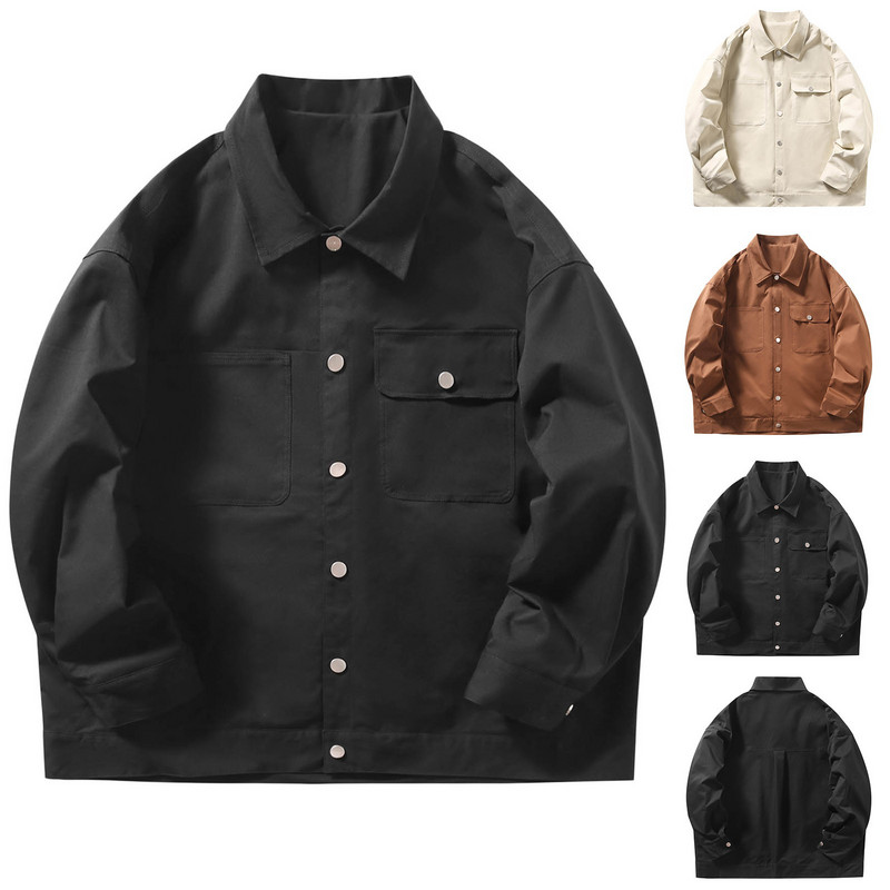 Φθινοπωρινό Ανοιξιάτικο Φανελένιο Μπουφάν Ανδρικό Ψηλό Χαλαρό Μπουφάν για Εξωτερικό Δρόμο Ανδρικό υφαντό πέτο Χρώμα μασίφ μπουφάν Μονωμένο παλτό