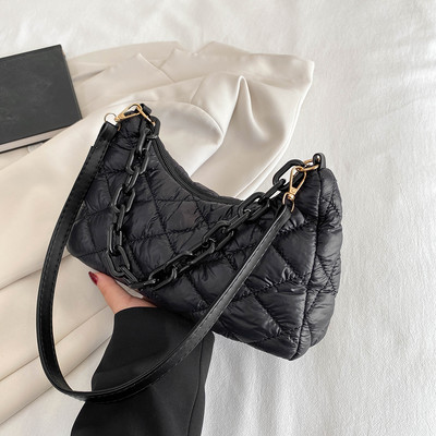 Modne prošivene ženske torbe na rame Mali lanci Torbe s ručkom na vrhu Ručne torbice s podstavljenim pamukom Ženske torbe ispod pazuha Jednobojne torbe