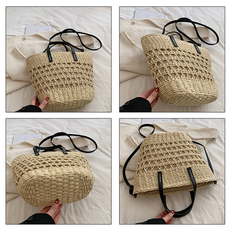 Ženske slamnate torbe u trendu ljeta 2023. Torbe preko ramena Ručno tkane torbe na rame Boho torba za košaru od pletenog ratana Torba velikog kapaciteta