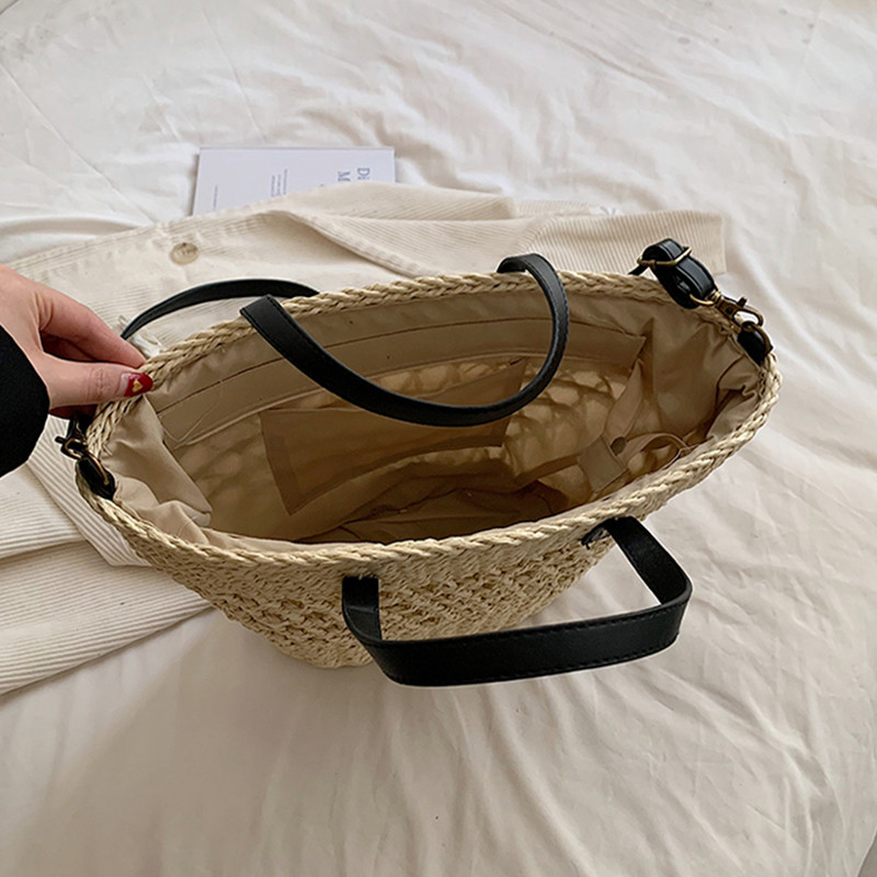 Ženske slamnate torbe u trendu ljeta 2023. Torbe preko ramena Ručno tkane torbe na rame Boho torba za košaru od pletenog ratana Torba velikog kapaciteta