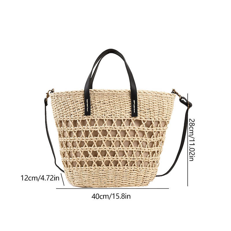 Ženske slamnate torbe u trendu ljeta 2023. Torbe preko ramena Ručno tkane torbe na rame Boho torba za košaru od pletenog ratana Torba velikog kapaciteta