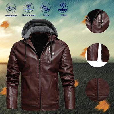 Jachetă bărbați haină mecanică bărbați timp liber cu fermoar îmbrăcăminte ușoară scurtă iarnă catifea piele cu glugă mare pentru adolescenți pentru jachete de mărime