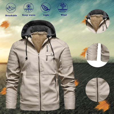 Jachetă bărbați haină mecanică bărbați timp liber cu fermoar îmbrăcăminte ușoară scurtă iarnă catifea piele cu glugă mare pentru adolescenți pentru jachete de mărime