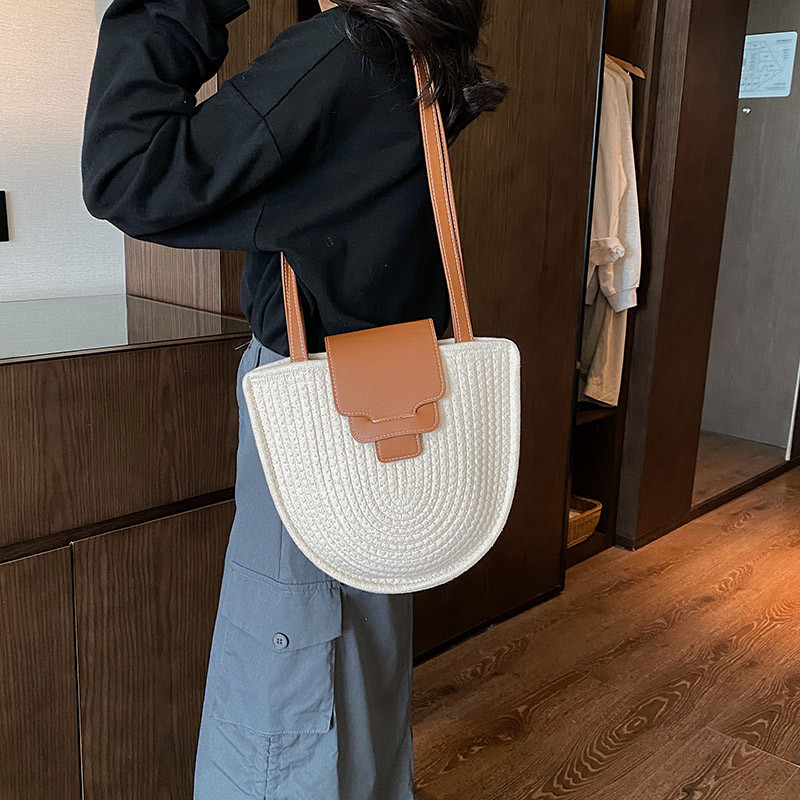 Genți de țesut manual boeme de vară pentru femei, geantă de umăr din paie de plajă, geantă de plajă învelită, coș de ratan, genți de mână, tocuri de călătorie