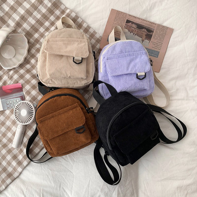 Divatos női mini hátizsák egyszínű kordbársony kis hátizsákok Egyszerű alkalmi diákkönyvtáskák utazó hátizsákok