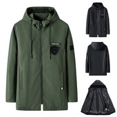 Muška jakna Flis Regular jakna otporna na vjetar Boja za jednobojne šavove Duga pamučna jakna s kapuljačom Putna jakna s rukavima