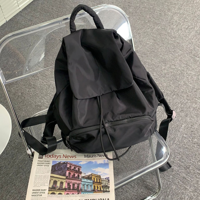 Γυναικεία σακίδια πλάτης μεγάλης χωρητικότητας Japanese Harajuku Literature Art Κορίτσι Κορδόνι σχεδίασης Oxford Retro Μαύρο σακίδιο πλάτης Φοιτητική τσάντα