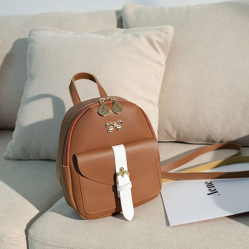 Γυναικείο μίνι σακίδιο πλάτης PU δερμάτινο σακίδιο πλάτης Kawaii Χαριτωμένο χαριτωμένο σακίδιο τσάντας Μικρές σχολικές τσάντες για κορίτσια με φιόγκο με κόμπο σε φύλλα