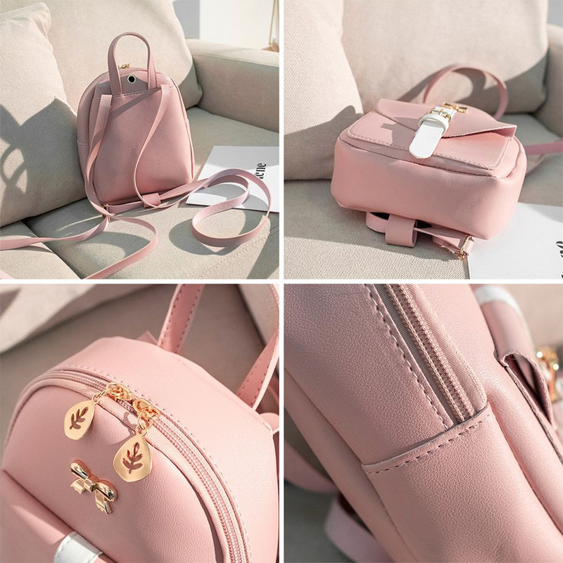 Γυναικείο μίνι σακίδιο πλάτης PU δερμάτινο σακίδιο πλάτης Kawaii Χαριτωμένο χαριτωμένο σακίδιο τσάντας Μικρές σχολικές τσάντες για κορίτσια με φιόγκο με κόμπο σε φύλλα