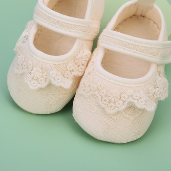 BeQeuewll Обувки за бебета и момичета Нехлъзгащи се меки подметки с дантелени панделки Обувки за малки деца First Walker Пролет Есен Обувки на принцеса