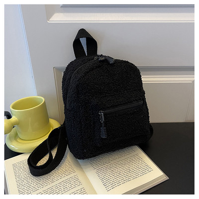 Mini plišani ruksak, jednobojni ženski ruksak za djevojčice, divlja moda, mekana jesen, zima, moderan mali ruksak za trgovačku ulicu