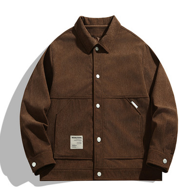 Jachete de iarnă pentru bărbați Jachetă pentru bărbați, solidă, de culoare largi, buzunare, cu rever, cu tată, pentru jachete pentru camping Ropa Hombre