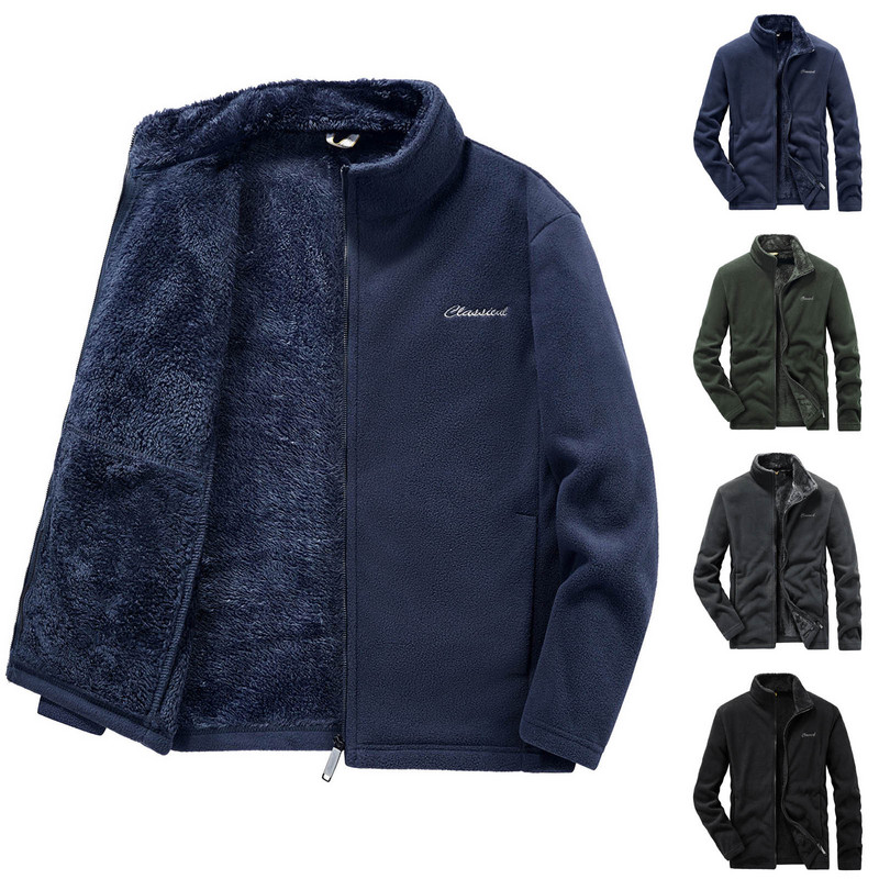 Férfi ruházat Férfi meleg méretű Coral Medium Splice H dzseki Polár tömör bársony dzseki Férfi Stcollar dzsekik melegre