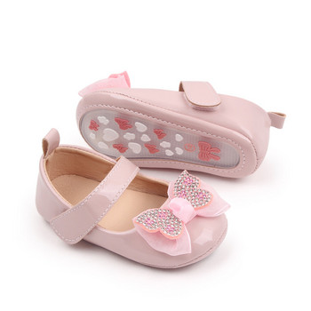 Νεογέννητα παιδικά παπούτσια Βρεφικά παπούτσια για κορίτσια Κλασική σόλα με παπιγιόν από καουτσούκ Αντιολισθητική σόλα PU Δερμάτινα παπούτσια First Walker Παπούτσια παιδικής κούνιας