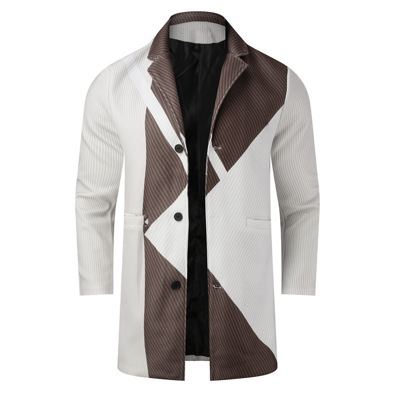 Îmbrăcăminte pentru bărbați Hanorac de toamnă Jachetă cu fermoar pentru bărbați Lână pentru bărbați Lungime de iarnă Guler imprimat Jachetă de lână în picioare Bărbați de mijloc lung