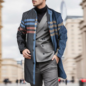 Jachete de iarnă pentru bărbați, cu imprimeu, pentru bărbați, haină pentru bărbați, din lână, cu guler mediu, pardesiu lung, haină de ploaie cu buzunar Muddy Creek