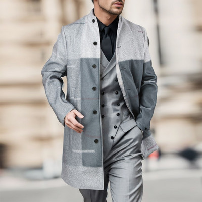 Jachete de iarnă pentru bărbați, cu imprimeu, pentru bărbați, haină pentru bărbați, din lână, cu guler mediu, pardesiu lung, haină de ploaie cu buzunar Muddy Creek