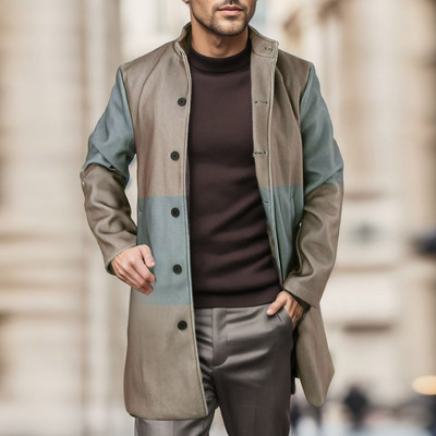 Jachete de iarnă pentru bărbați, cu imprimeu, pentru bărbați, haină pentru bărbați, din lână, cu guler mediu, pardesiu lung, haină de ploaie cu buzunar Muddy Creek