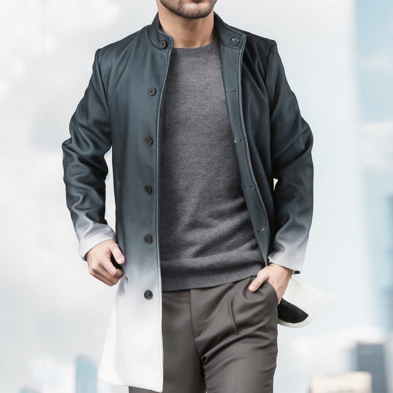 Jachete de iarnă pentru bărbați, cu imprimeu, pentru bărbați, haină pentru bărbați, din lână, cu guler mediu, pardesiu lung, haină de ploaie cu buzunar Muddy Creek