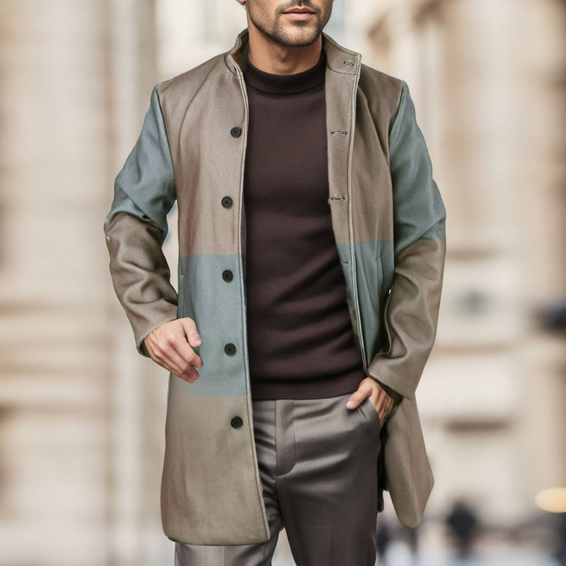 Jachete de iarnă pentru bărbați, cu imprimeu, pentru bărbați, haină pentru bărbați, din lână, cu guler mediu, pardesiu lung, haină de ploaie cu buzunar Muddy Creek