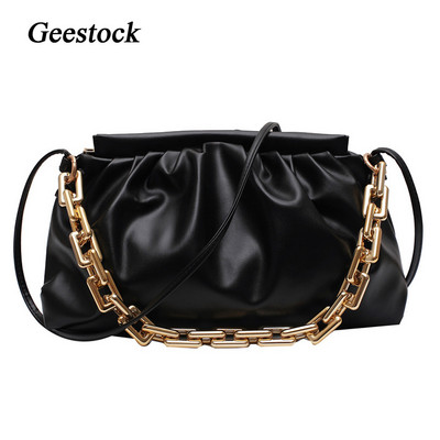 Ολογραφική τσάντα Geestock για τσάντες ώμου με χοντρή αλυσίδα PU Δερμάτινο μονόχρωμο καλοκαιρινό χιαστί Τσάντα πολυτελείας συμπλέκτες Γυναικεία τσάντα