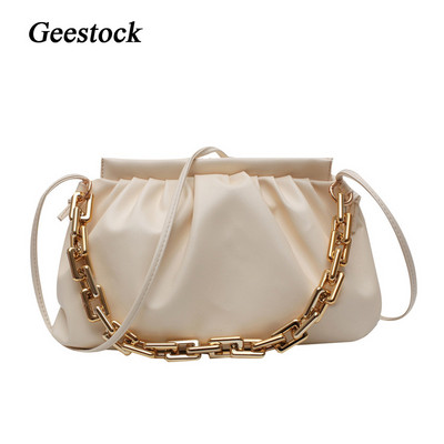 Ολογραφική τσάντα Geestock για τσάντες ώμου με χοντρή αλυσίδα PU Δερμάτινο μονόχρωμο καλοκαιρινό χιαστί Τσάντα πολυτελείας συμπλέκτες Γυναικεία τσάντα
