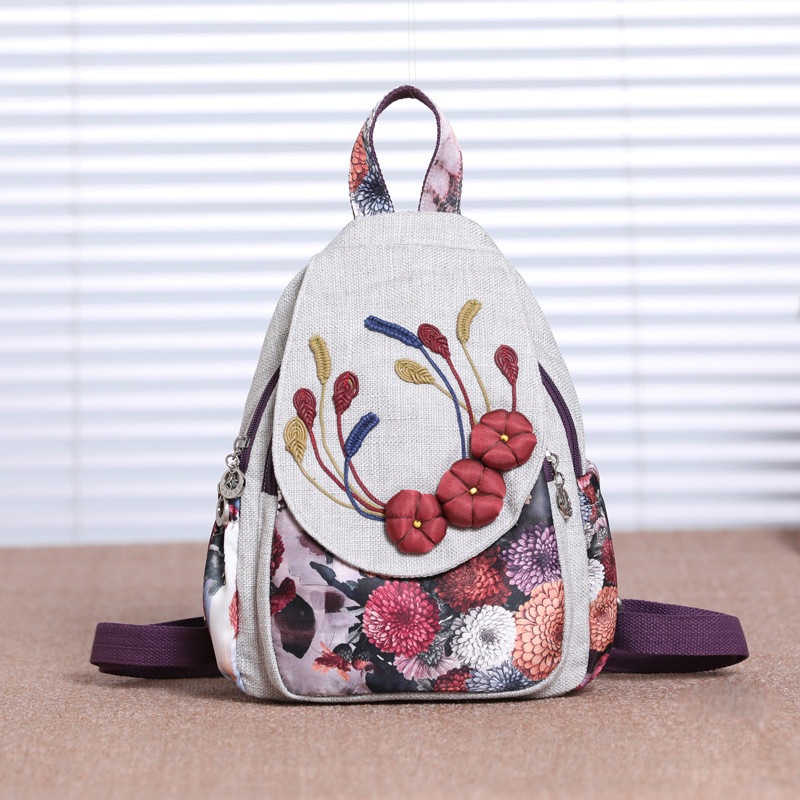 Modni ženski višenamjenski ruksak s cvjetnim uzorkom Pletena torba za rame s vezom u kineskom stilu Ruksak za putovanje u slobodno vrijeme za djevojku