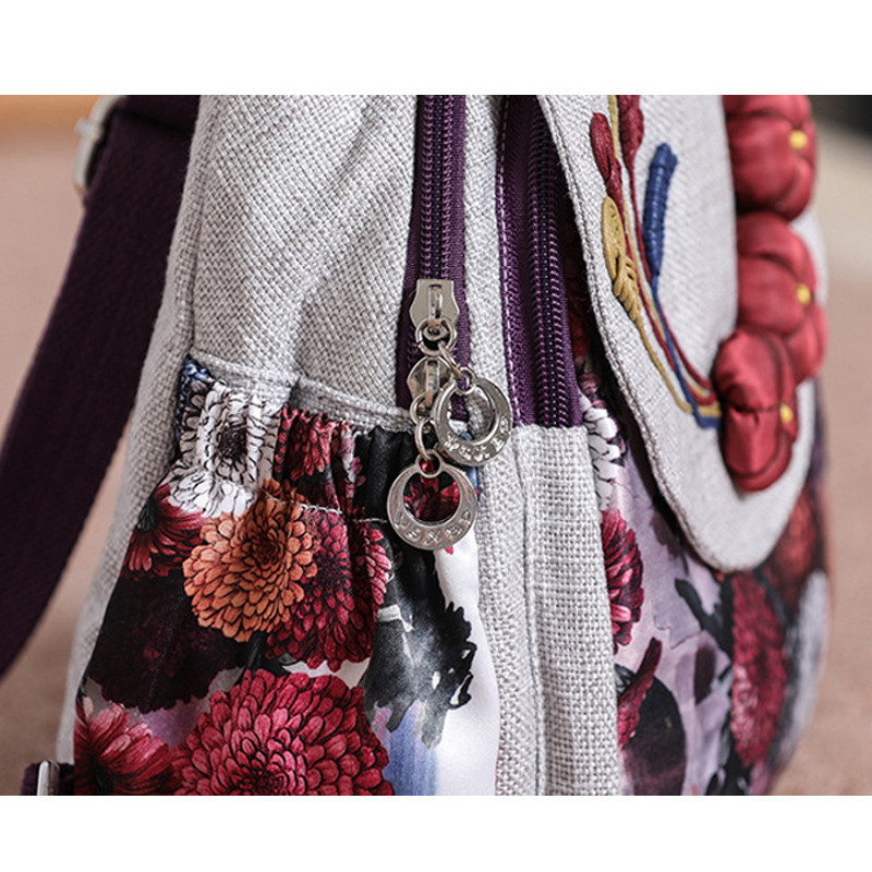 Modni ženski višenamjenski ruksak s cvjetnim uzorkom Pletena torba za rame s vezom u kineskom stilu Ruksak za putovanje u slobodno vrijeme za djevojku
