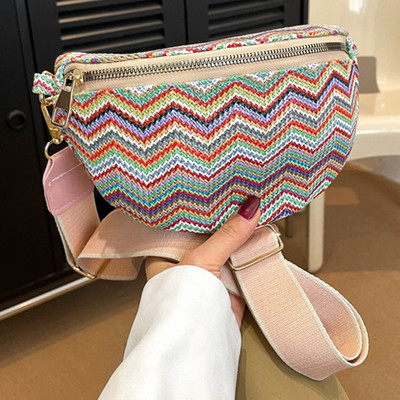 Γυναικεία τσάντα ζώνης ριγέ Bohemian Bum Bag Ρυθμιζόμενα λουριά ώμου Fanny Pack Bumbag Πολύχρωμη τσάντα χιαστί Τσάντες στήθους