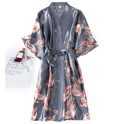 Burgundy Femei 2 buc. Seturi de rochii kimono din mătase artificială rochie de noapte cu imprimeu sexy și halat de baie Lenjerie cămașă de noapte Lenjerie de noapte de vară