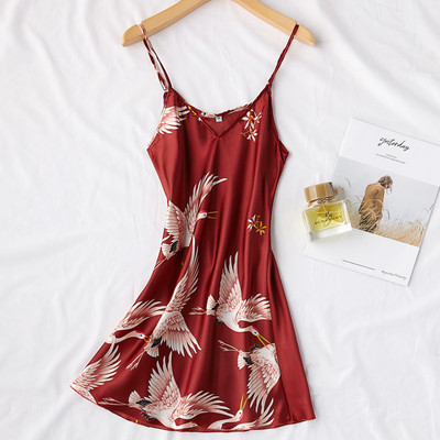 Burgundy Femei 2 buc. Seturi de rochii kimono din mătase artificială rochie de noapte cu imprimeu sexy și halat de baie Lenjerie cămașă de noapte Lenjerie de noapte de vară