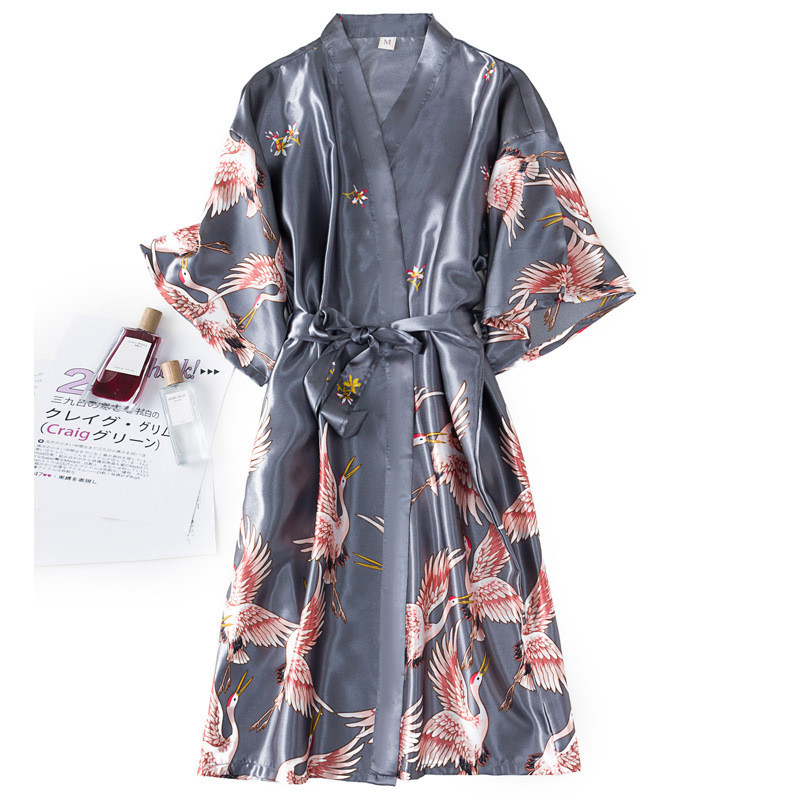 Burgundy Femei 2 buc. Seturi de rochii kimono din mătase artificială rochie de noapte cu imprimeu sexy și halat de baie Lenjerie cămașă de noapte Lenjerie de noapte de vară