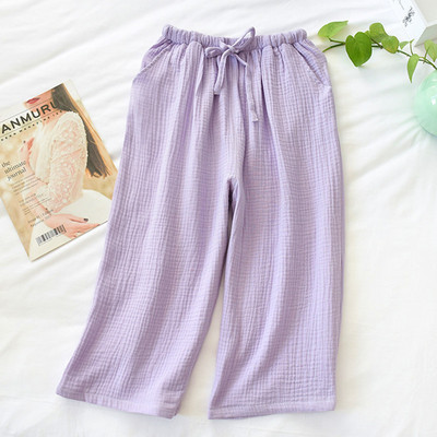 Fdfklak Summer New Pantaloni de pijama din tifon de bumbac pentru femei Pantaloni largi de marime mari pentru acasă Lenjerie de dormit multicoloră Pantaloni tăiați din crepon