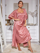 Σετ γυναικεία ρόμπα πιτζάμες Sexy Sling Sleepwear Φόρεμα Silk Like Homewear Luxury strip μπουρνούζι 2τμχ Κοστούμι Σπίτι Ρούχα Femme