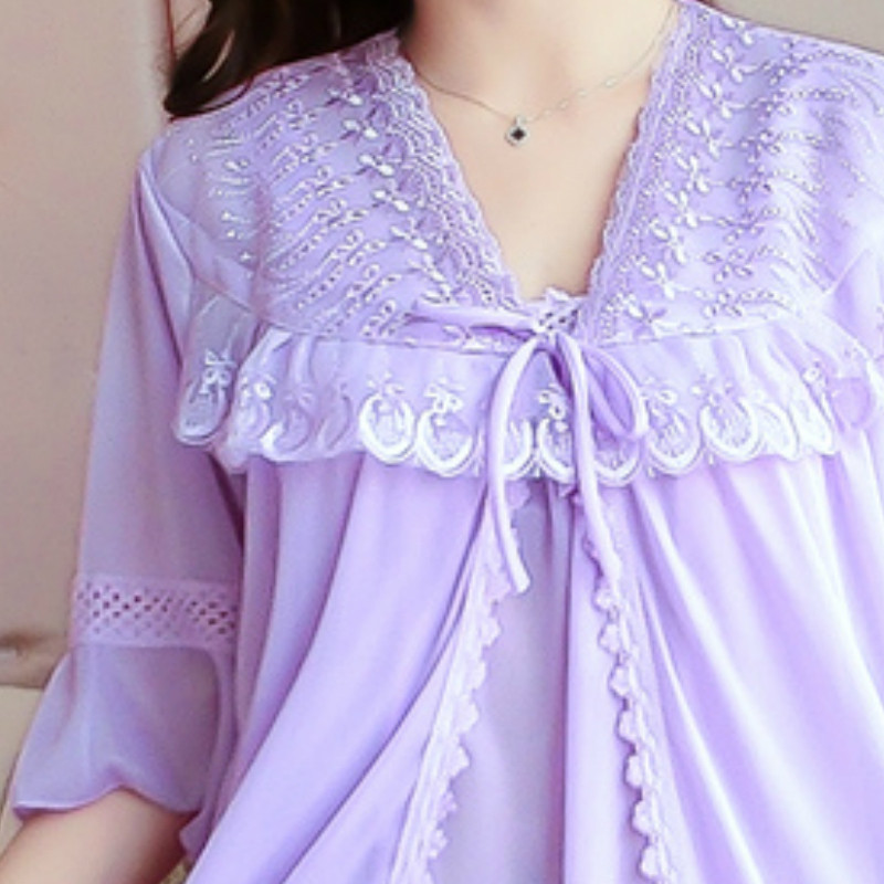 Kompleti ženskih ogrtača od 2 komada Jednobojna ledeno-svilena trendi ležerna kućna popularna 3XL široka spavaćica Seksi tanki ženski ogrtač za kupanje Chic