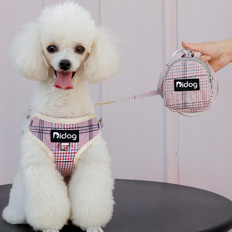 Διχτυωτό νάιλον λουρί και λουρί για σκύλους με τσάντα σνακ Καρό σκυλιά Ζώνη γιλέκου γάτας Ζώνη για λουριά για μικρούς σκύλους Γάτες