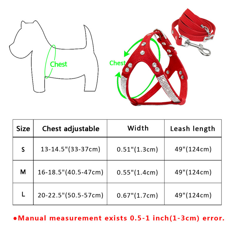 Σετ λουριών με λουρί για σκύλους Bling Rhinestone Puppy Dogs με λουρί από σουέτ δερμάτινο γιλέκο κατοικίδιων ζώων με ρυθμιζόμενο μόλυβδο για μικρά μεσαία σκυλιά πατημασιά