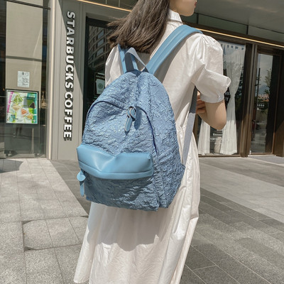 Fashion Pleated Bubble Fabric Grils Σχολικό σακίδιο πλάτης Υψηλής ποιότητας ύφασμα + PU γυναικείο σακίδιο πλάτης όμορφο στυλ για κορίτσια Σακίδιο πλάτης ταξιδίου