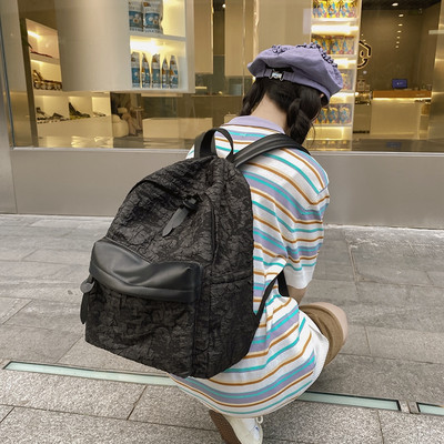 Fashion Pleated Bubble Fabric Grils Σχολικό σακίδιο πλάτης Υψηλής ποιότητας ύφασμα + PU γυναικείο σακίδιο πλάτης όμορφο στυλ για κορίτσια Σακίδιο πλάτης ταξιδίου