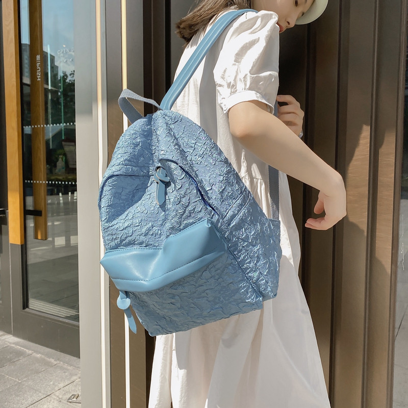 Fashion Pleated Bubble Fabric Grils Σχολικό σακίδιο πλάτης Υψηλής ποιότητας ύφασμα + PU γυναικείο σακίδιο πλάτης όμορφο στυλ για κορίτσια Σακίδιο πλάτης ταξιδίου