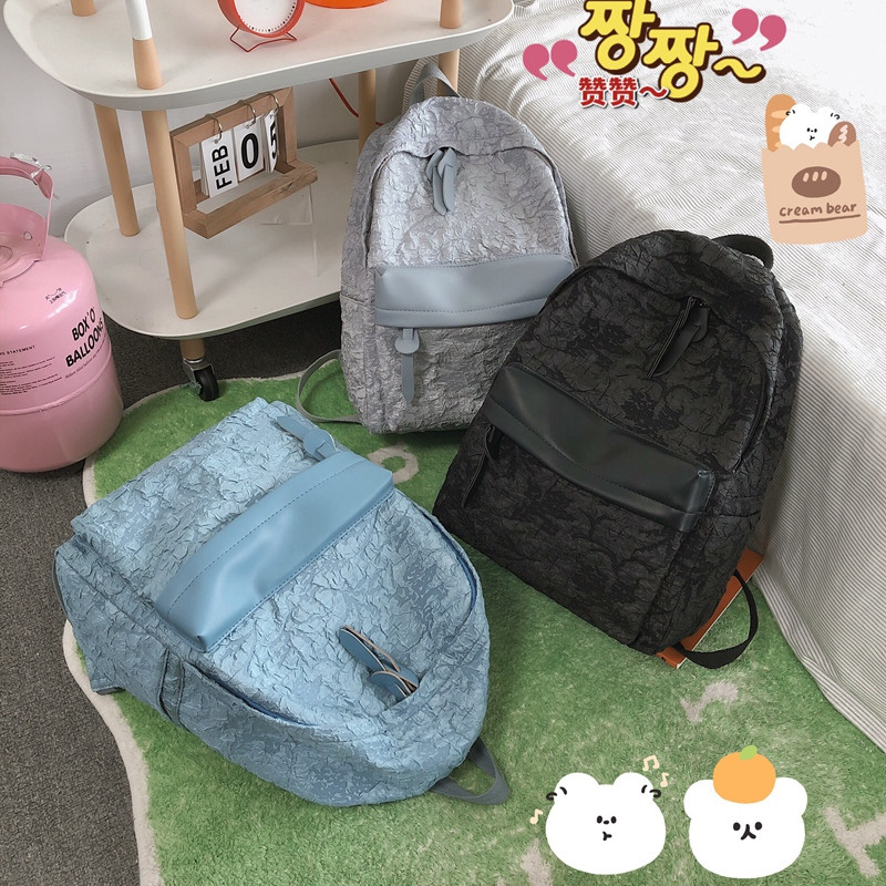 Fashion Pleated Bubble Fabric Grils Σχολικό σακίδιο πλάτης Υψηλής ποιότητας ύφασμα + PU γυναικείο σακίδιο πλάτης όμορφο στυλ για κορίτσια Σακίδιο πλάτης ταξιδίου