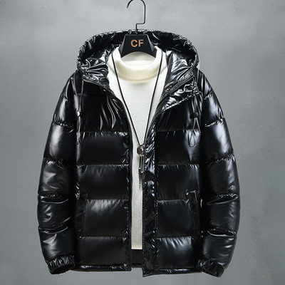 Moda bărbați de iarnă, argintiu strălucitor, negru, hanorace calde, jachetă cu puf, haină parka, ocazional, largi, îmbrăcăminte pentru tineret, îmbrăcăminte pentru bărbați, îmbrăcăminte de stradă