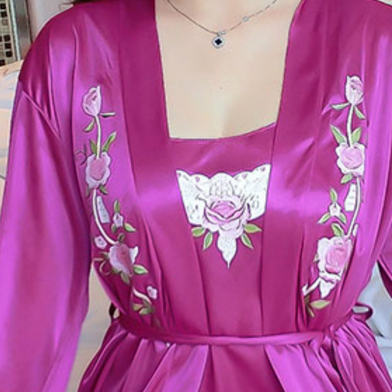 Köntös készletek női jégselyem 2db Virágos divat Szexi hálóruha Fűzős Elegáns vékony női fürdőköpeny Otthoni hálóruha kényelmes