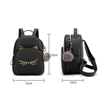 Раница за пътуване Дамска раница Тийнейджърски 2023 Ученически ученически чанти за момичета Анимационна котка PU кожена чанта Черна чанта през рамо